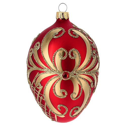 Adorno Árbol de Navidad forma huevo vidrio soplado rojo y oro 130 mm 1