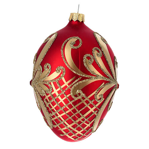 Adorno Árbol de Navidad forma huevo vidrio soplado rojo y oro 130 mm 4