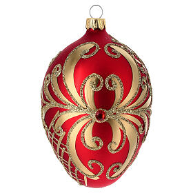 Boule sapin Noël oeuf verre soufflé rouge et or 130 mm