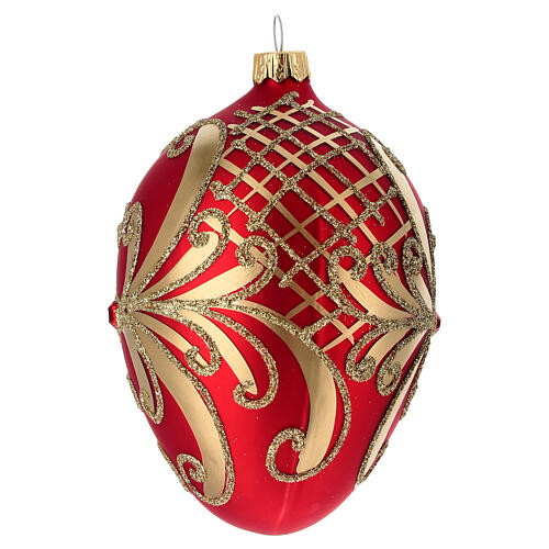 Boule sapin Noël oeuf verre soufflé rouge et or 130 mm 3