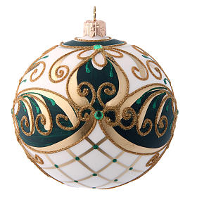 Green white and gold Christmas ball in blown glass 100 mm