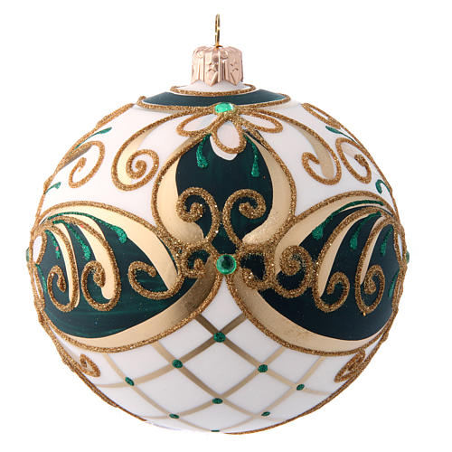 Green white and gold Christmas ball in blown glass 100 mm 2