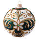 Green white and gold Christmas ball in blown glass 100 mm s1