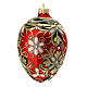 Weihnachtskugel aus mundgeblasenem Glas in Tropfenform Grundton Rot mit schwarzen und goldenen Verzierungen 130 mm s2