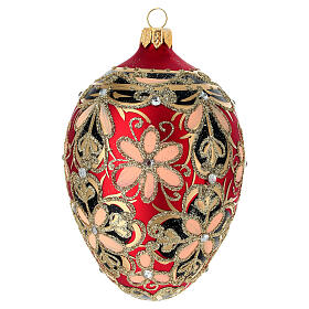 Boule Noël oeuf verre soufflé or noir rouge 130 mm