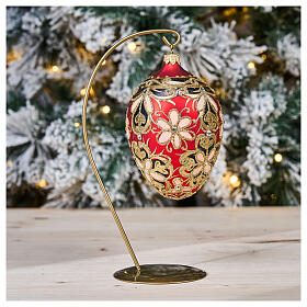 Boule Noël oeuf verre soufflé or noir rouge 130 mm