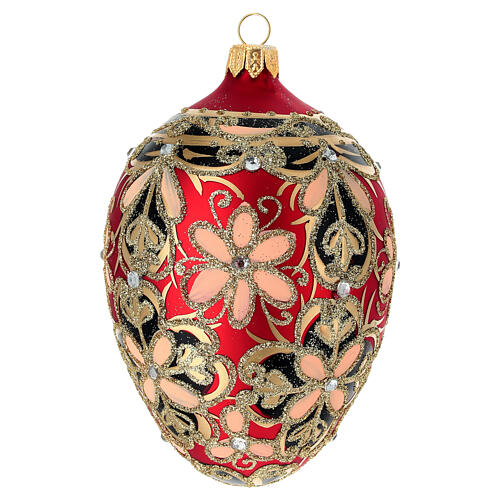 Boule Noël oeuf verre soufflé or noir rouge 130 mm 1