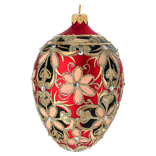 Pallina natalizia uovo vetro soffiato oro nero rosso 130 mm 4