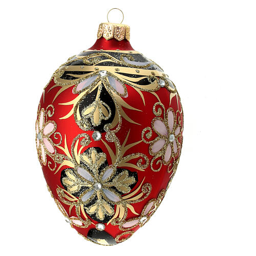 Bola de Natal ovo vidro soprado ouro preto vermelho 130 mm 1