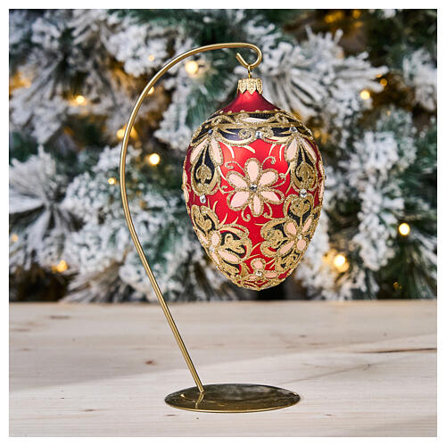 Bola de Natal ovo vidro soprado ouro preto vermelho 130 mm 2