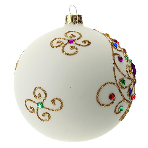 Boule Noël blanche en verre soufflé et décors dorés 100 mm 3