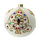 White Christmas ball in blown glass and golden decorations sized 100 mm s1