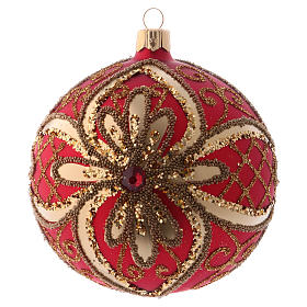 Weihnachtsbaumkugel aus mundgeblasenem Glas Grundton Rot mit goldenen Verzierungen 100 mm