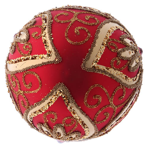 Weihnachtsbaumkugel aus mundgeblasenem Glas Grundton Rot mit goldenen Verzierungen 100 mm 3
