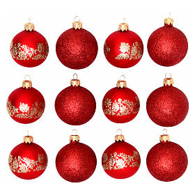 Christmas bauble red glass 60 mm set of 12 pieces assorted decorations