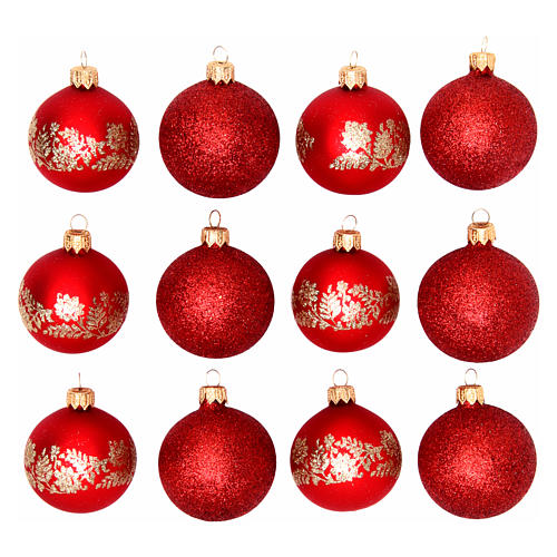 Christmas bauble red glass 60 mm set of 12 pieces assorted decorations 1