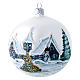 Weihnachtsbaumkugel aus mundgeblasenem Glas Grundton Weiß Motiv Winterlandschaft 100 mm s1