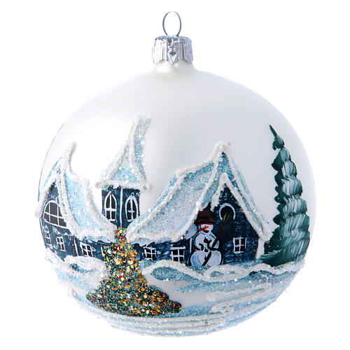 Christmas ball in white landscape and decoupage 100 mm 1