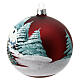 Weihnachtsbaumkugel aus mundgeblasenem Glas Grundton Bordeaux Motiv schneebedeckte Häuser 100 mm s5