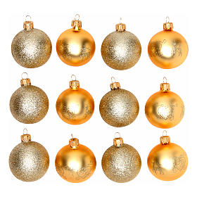 Bolas de Natal vidro ouro 60 mm caixa 12 peças diferentes