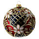 Weihnachtsbaumkugel aus Glas Grundton Rot mit goldenen und blauen floralen Motiven 100 mm s6