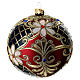 Glass ball with flower decorations coloured in red, blue and gold 100 mm s8