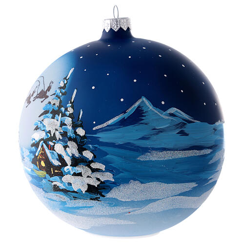 Weihnachtsbaumkugel aus Glas Grundton Blau Motiv Weihnachtsmann im Schlitten 150 mm 3