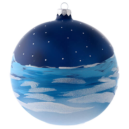Weihnachtsbaumkugel aus Glas Grundton Blau Motiv Weihnachtsmann im Schlitten 150 mm 5