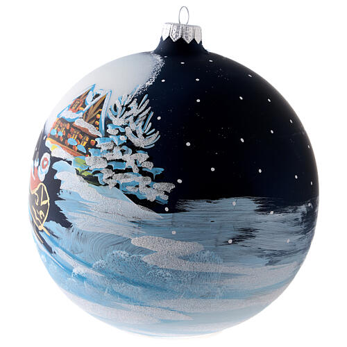 Weihnachtsbaumkugel aus mundgeblasenem Glas Grundton Blau Motiv Weihnachtsmann im Schlitten 150 mm 3