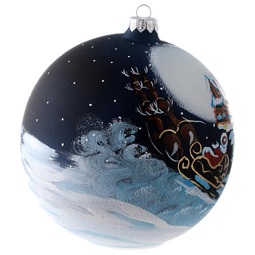 Weihnachtsbaumkugel aus mundgeblasenem Glas Grundton Blau Motiv Weihnachtsmann im Schlitten 150 mm 4