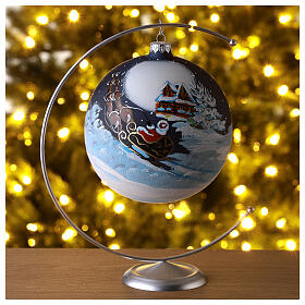 Blown glass Christmas tree ball with Father Christmas on sledge 150 mm