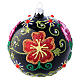 Shiny glass ball coloured in black with flower decorations 100 mm s1