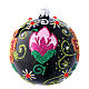 Shiny glass ball coloured in black with flower decorations 100 mm s2