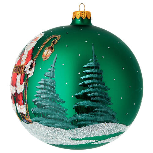 Weihnachtsbaumkugel aus Glas Grundton Grün Motiv Weihnachtsmann 150 mm 3