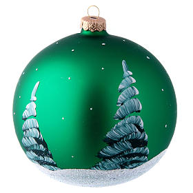Green glass ball with Father Christmas illustration decoupage 150 mm