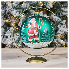 Boule en verre vert avec Père Noël découpage 150 mm