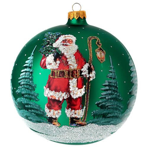 Boule en verre vert avec Père Noël découpage 150 mm 1