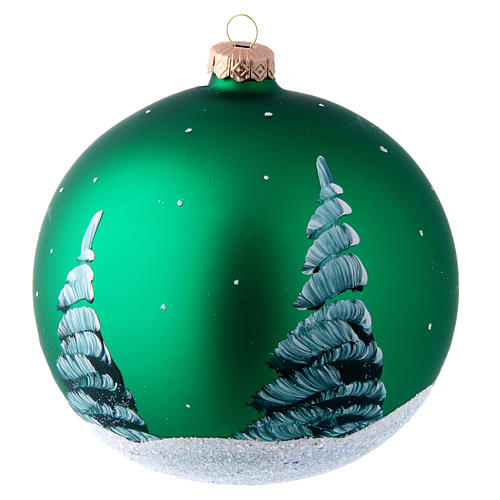 Green glass ball with Father Christmas illustration decoupage 150 mm 2