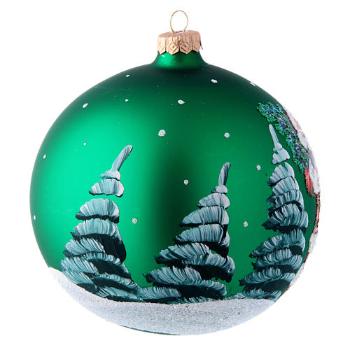 Green glass ball with Father Christmas illustration decoupage 150 mm 3