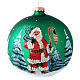 Green glass ball with Father Christmas illustration decoupage 150 mm s1
