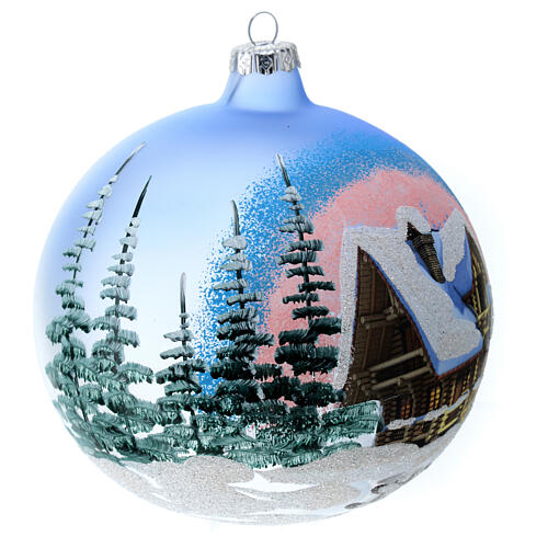 Weihnachtsbaumkugel aus transparentem Glas Motiv schneebedeckte Winterlandschaft 150 mm 3
