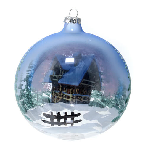 Weihnachtsbaumkugel aus transparentem Glas Motiv schneebedeckte Winterlandschaft 150 mm 4