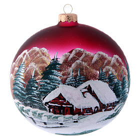 Weihnachtsbaumkugel aus Glas Grundton Bordeaux Motiv Winterlandschaft 150 mm