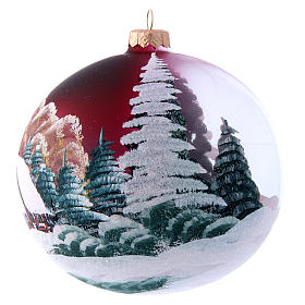Weihnachtsbaumkugel aus Glas Grundton Bordeaux Motiv Winterlandschaft 150 mm