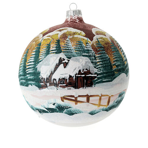 Weihnachtsbaumkugel aus Glas Grundton Bordeaux Motiv Winterlandschaft 150 mm 1