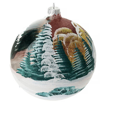 Weihnachtsbaumkugel aus Glas Grundton Bordeaux Motiv Winterlandschaft 150 mm 4