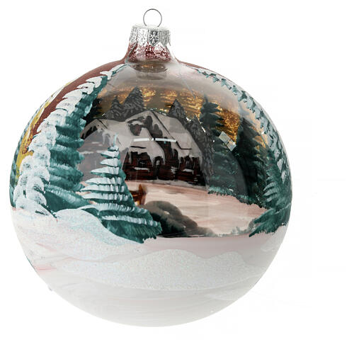 Weihnachtsbaumkugel aus Glas Grundton Bordeaux Motiv Winterlandschaft 150 mm 5