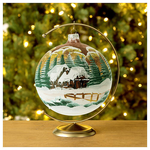 Burgundy glass Christmas ball with landscape 150 mm 3