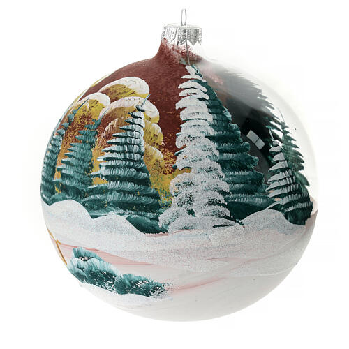 Burgundy glass Christmas ball with landscape 150 mm 3