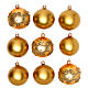 Bolas para Árbol de Navidad 80 mm caja 9 piezas surtidas vidrio soplado oro s1